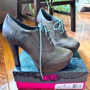 Mix No 6 Platform Leather Lace Up Oxford Jaylo Taupe Womens Size 8